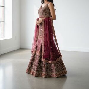 Elegant Maroon and Gold Embroidered Lehenga Set